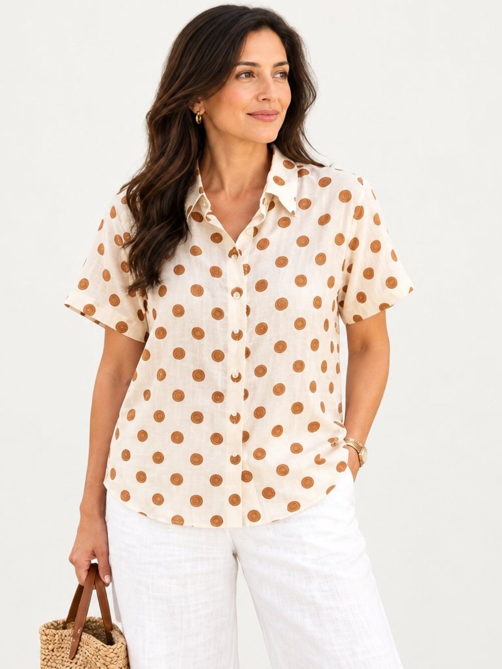 CAbi Cream Blouse with Brown Polka Dots #6305 Size XL